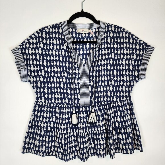 Vineyard Vines Diamond Fish Tiered‎ Top Tassel Tie Neck Cotton Nautical Navy XS - Picture 4 of 11